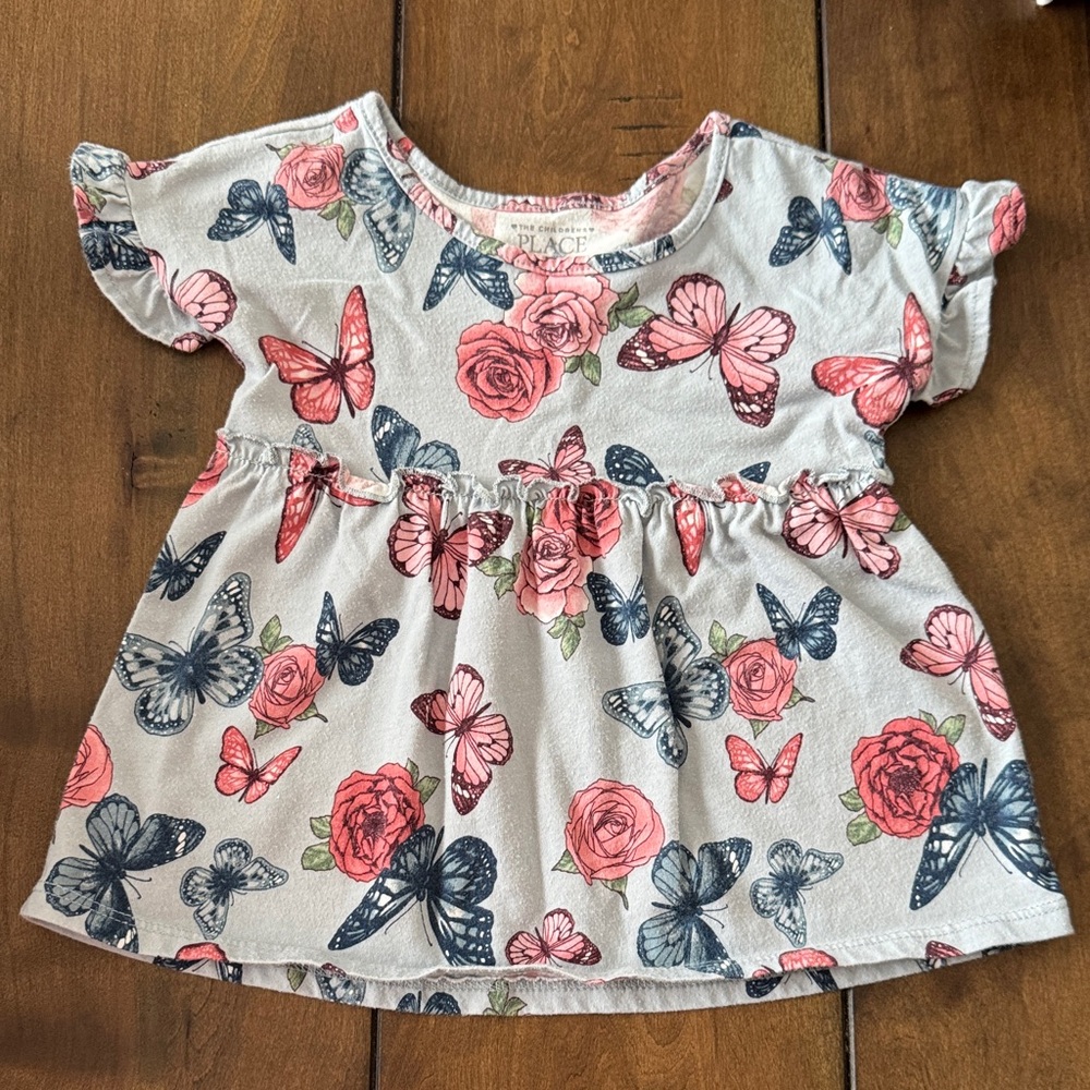 The Children's Place Pink and Blue Butterfly Floral Top